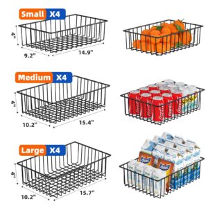 12 Pack Extra Large Wire Storage Baskets for Organizing, Pantry Organization Bins Cabinets - Metal Basket Kitchen, Laundry