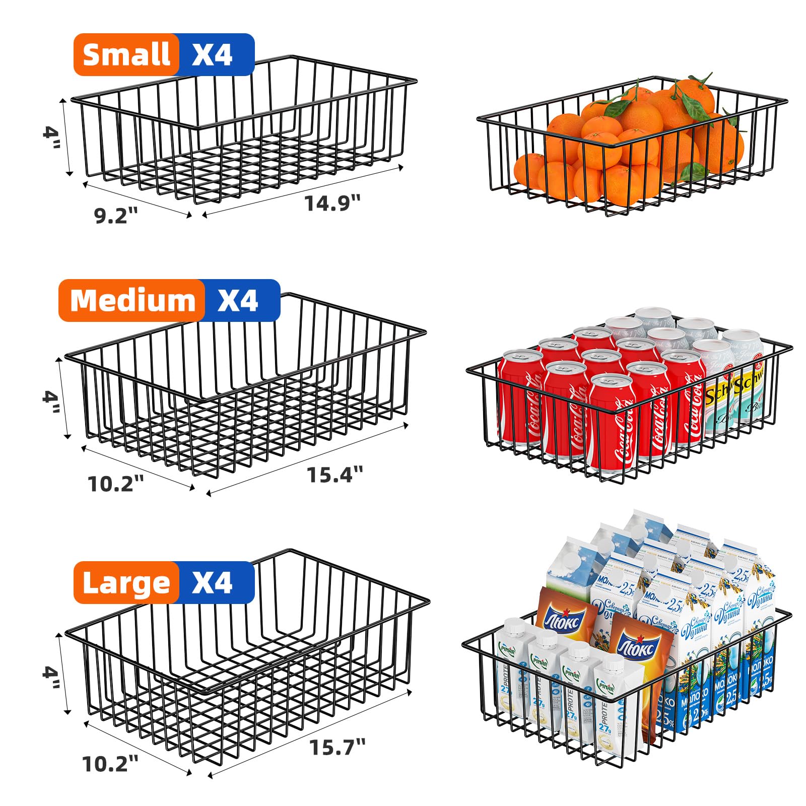 12 Pack Extra Large Wire Storage Baskets for Organizing, Pantry Organization Bins Cabinets - Metal Basket Kitchen, Laundry