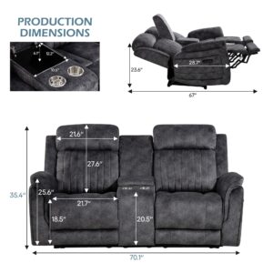 Consofa Zero Gravity Reclining Loveseat with Adjustable Headrest, Power Reclining Loveseat with Console, RV Wall Hugger Loveseat Recliner with USB & Type-C Ports for Living Room (Grey)