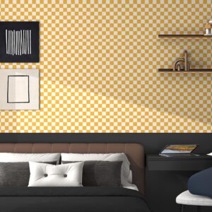 Modern Peel and Stick Wallpaper Orange and White Mosaic Checkered Contact Paper 17.7"x78.8" Self Adhesive Lattice Wallpaper Removable Decorative Wallpaper for Bedroom Countertops Cabinet Vinyl Roll