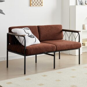 47” w futon sofa couch modern loveseat sleeper sofa bed with sturdy metal frame teddy velvet upholstered convertible couch bed for living room bedroom apartment office, brown