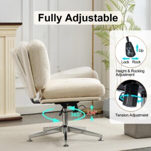 Okeysen Criss Cross Desk Chair No Wheels, Height Adjustable Armless Office Desk Chair, Swivel Accent Chair, Wide Comfy Reading Chairs, Modern Cross Legged Sitting Chair for Living Room, Bedroom