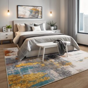 Area Rug Living Room Rug, 5x7 Modern Abstract Washable Rug Grey Non Slip Foldable Faux Wool Vintage Rug, Fluffy Non-Shedding Faux Wool Carpet for Living Room, Bedroom, Dining Room, Kids Playroom