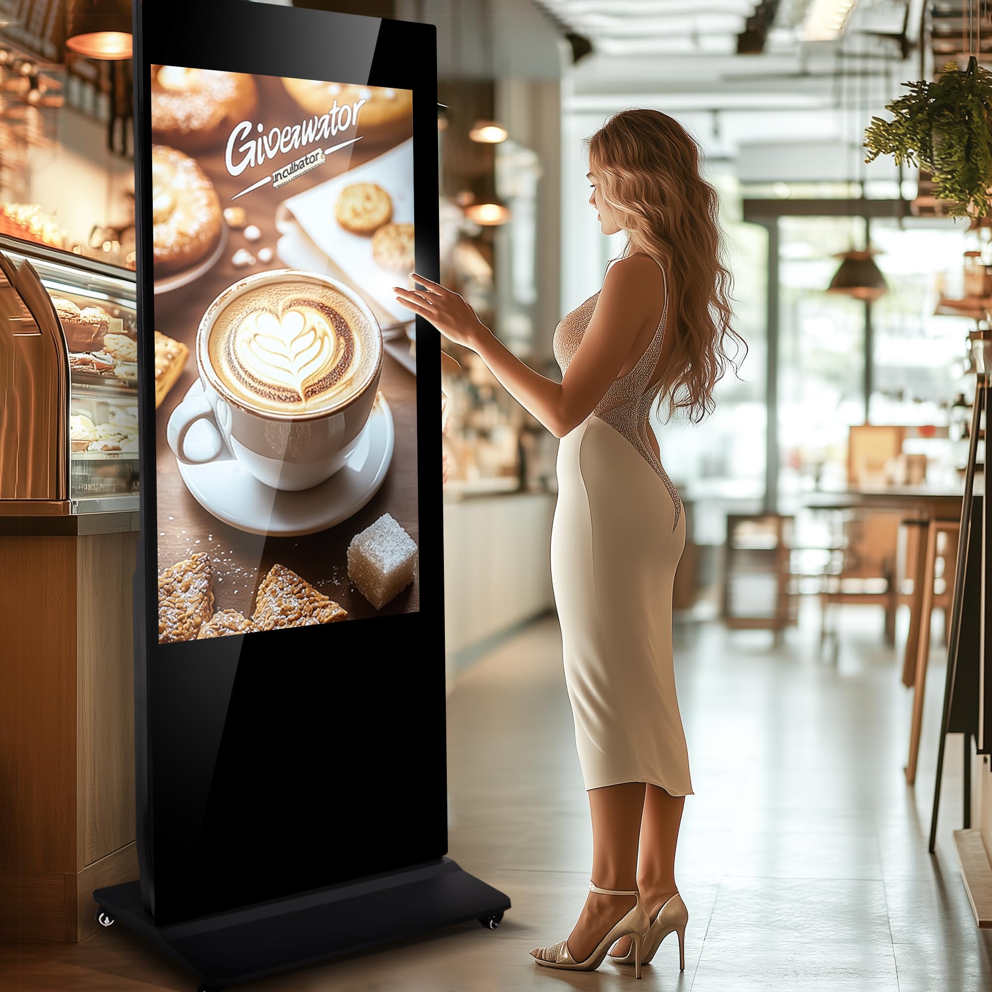 CAMINI 65 inch Digital Signage Floor Standing 4K Resolution Digital Signage Kiosk, LCD Digital Signage Kiosk, Android 11 OS Touch Screen with WiFi HDMI/USB Input Digital Signage Player