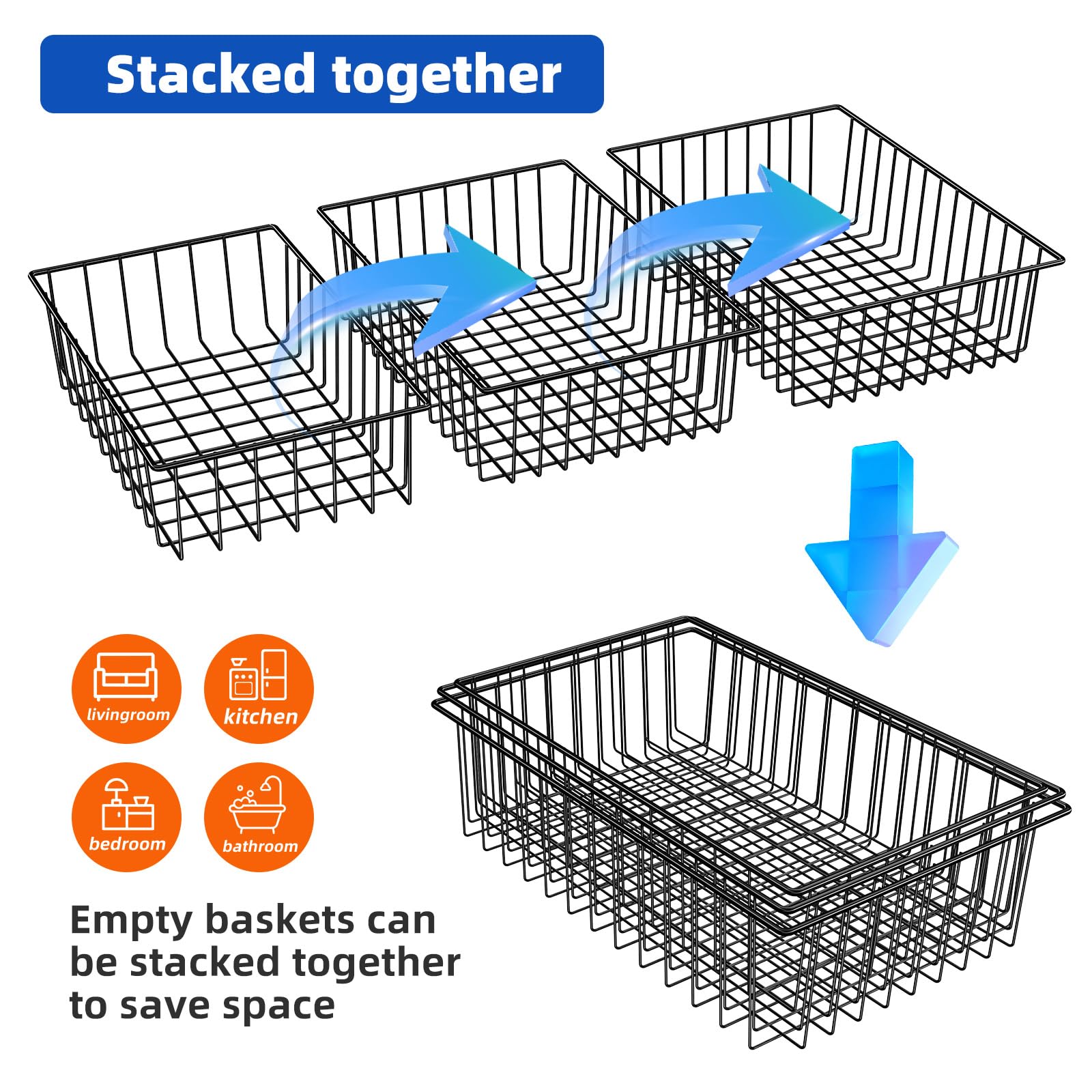 12 Pack Extra Large Wire Storage Baskets for Organizing, Pantry Organization Bins Cabinets - Metal Basket Kitchen, Laundry