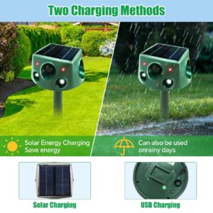 Ultrasonic Solar Animal Repeller for Yard, 3 Modes Outdoor Cat Squirrel Repellent with Motion Sensor & Flashing Light, 360° Animals Deterrent for Squirrel Bird Deer Cat Skunk Dog for Yard Garden