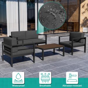 WOAJNQO Aluminum Patio Furniture Set 4 Pcs Outdoor Couch with Coffee Table Patio Conversation Sets Loveseat Patio Sectional Chat Sofa with Cushions for Lawn, Garden,Balcony,Backyard and Deck (Grey)