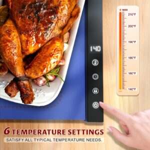 Warming Mat for Food - Full Surface Rapid Heating, Rollable & Portable Food Warmer Mat with 6 Temperature Settings and 1-4 Hours Adjustable Timer, Silicone Heating Mat for Party Buffet (Royal Blue)