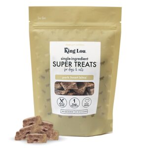 king lou pets - pork heart bites for dogs and cats - usa-made freeze dried treats - taurine, zinc, and iron - 1 lb prior to freeze-drying