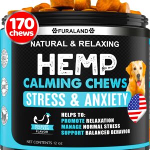 Hemp Calming Chews for Dogs Anxiety - 170 Dog Calming Chews - Anxiety Relief Treats - Dog Calming Treats - Hemp Oil - Sleep Calming Aid - Advanced Calming Health Joint Support Supplement - Made in USA