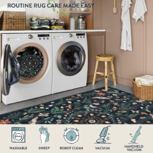 Lahome Insect Botanical 2x6 Washable Rug Runners for Hallways Non Slip,Black Bathroom Carpet Runner Kitchen Runner Rugs Non Skid,Soft Non-Slip Entryway Indoor Runners for Laundry Bedroom(Black,2x6)