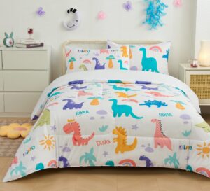 yhxsly dinosaur comforter set twin size, 3 pcs dinosaur print cartoon kids 3d quilts bedding sets room decor bedding set all season for child gift birhday halloween (dino, twin)