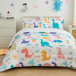 YHXSLY Dinosaur Comforter Set Twin Size, 3 PCS Dinosaur Print Cartoon Kids 3D Quilts Bedding Sets Room Decor Bedding Set All Season for Child Gift Birhday Halloween (Dino, Twin)