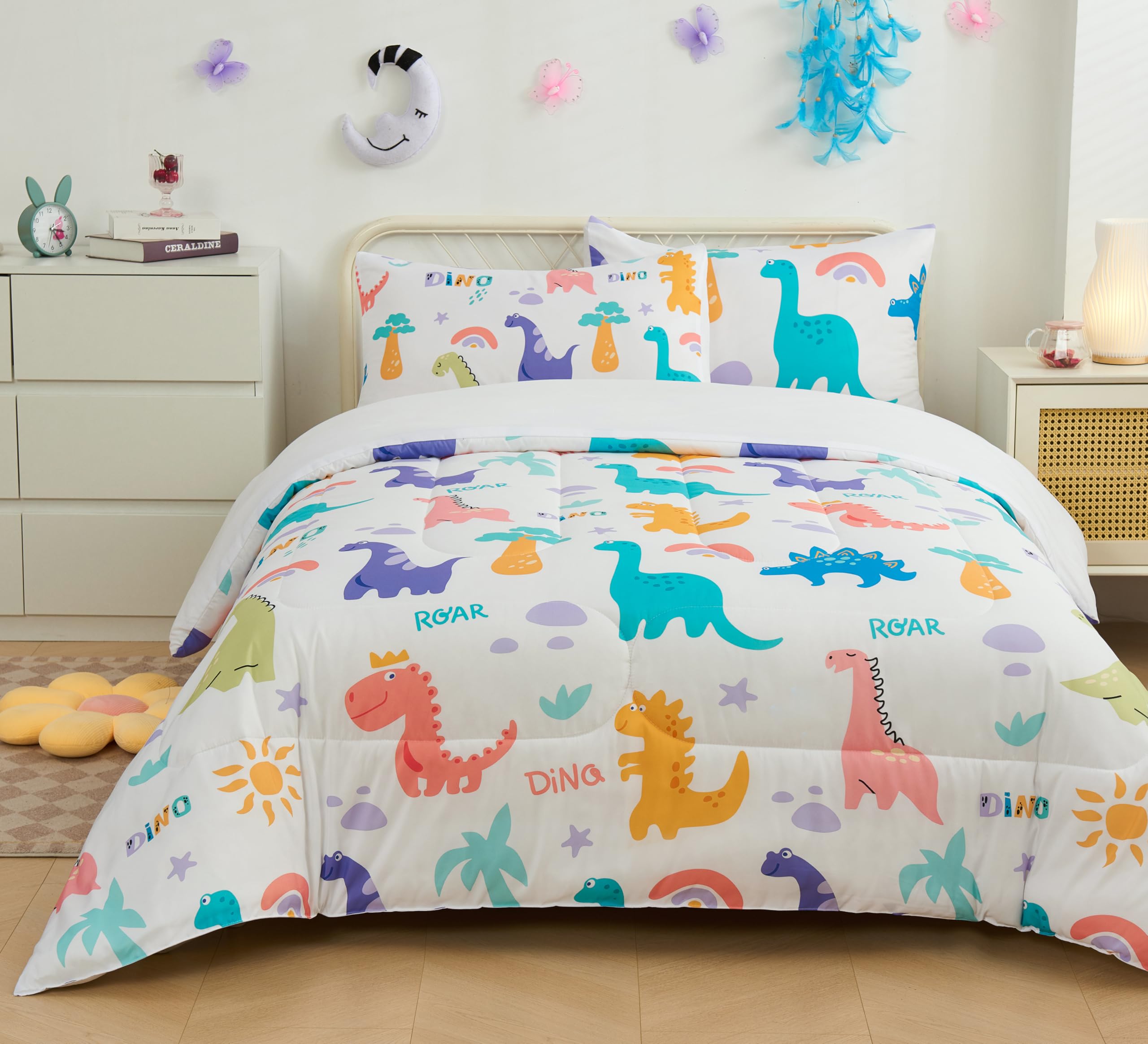 YHXSLY Dinosaur Comforter Set Twin Size, 3 PCS Dinosaur Print Cartoon Kids 3D Quilts Bedding Sets Room Decor Bedding Set All Season for Child Gift Birhday Halloween (Dino, Twin)