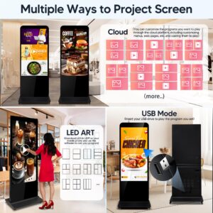 CAMINI 65 inch Digital Signage Floor Standing 4K Resolution Digital Signage Kiosk, LCD Digital Signage Kiosk, Android 11 OS Touch Screen with WiFi HDMI/USB Input Digital Signage Player