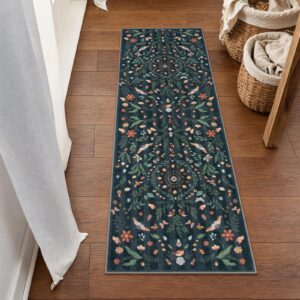 Lahome Insect Botanical 2x6 Washable Rug Runners for Hallways Non Slip,Black Bathroom Carpet Runner Kitchen Runner Rugs Non Skid,Soft Non-Slip Entryway Indoor Runners for Laundry Bedroom(Black,2x6)