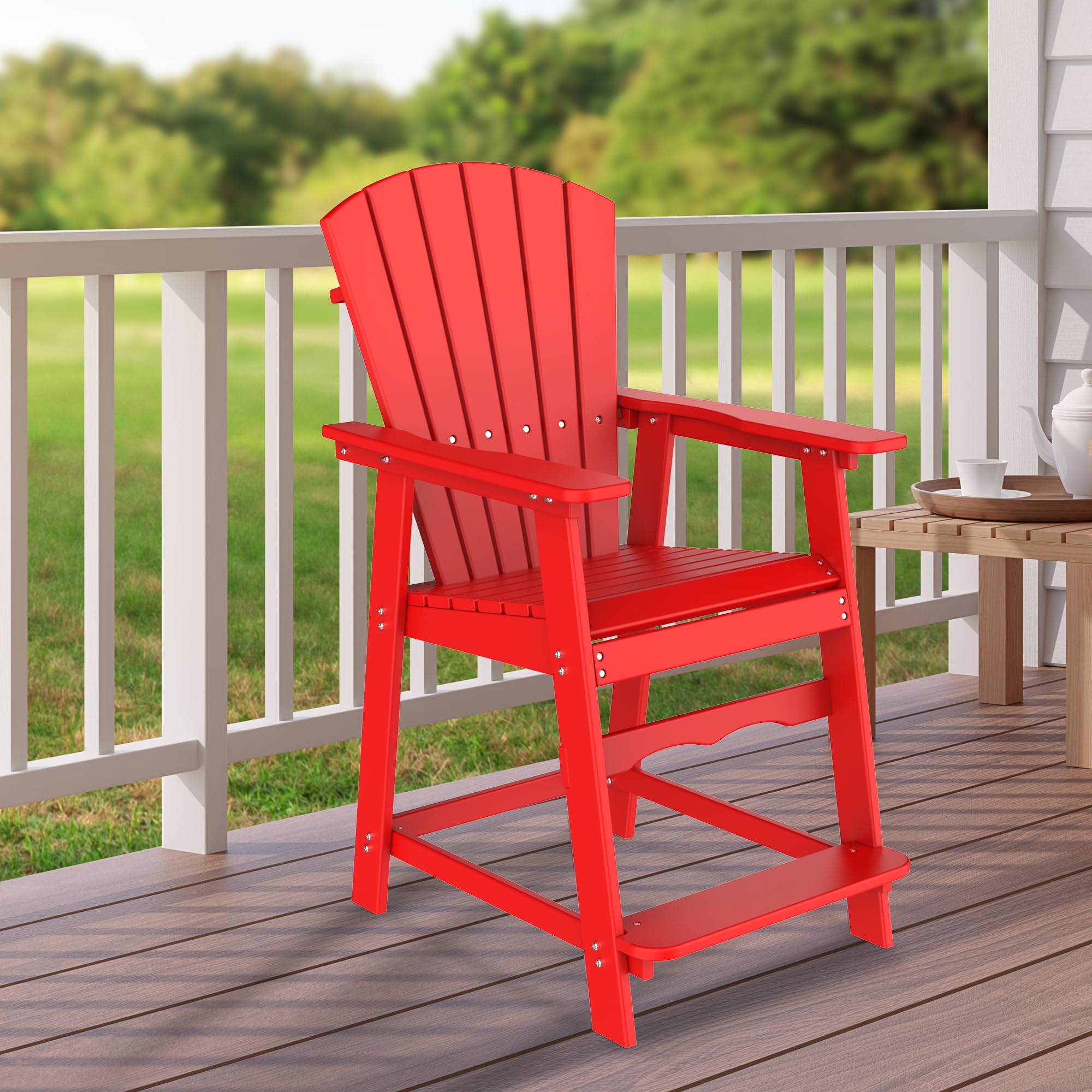 VSMKSJ Red Tall Adirondack Chair Outdoor Patio Chair and Weather Resistant Adirondack Balcony Chair for Porch,Garden,Backyard,Balcony (1 Chair)