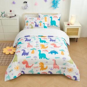 YHXSLY Dinosaur Comforter Set Twin Size, 3 PCS Dinosaur Print Cartoon Kids 3D Quilts Bedding Sets Room Decor Bedding Set All Season for Child Gift Birhday Halloween (Dino, Twin)