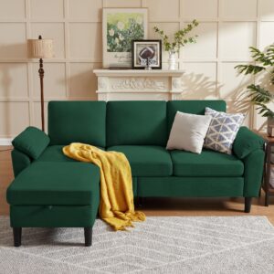 chireca 80" convertible sectional sofa, small l shaped 3 seat couch with reversible storage chaise, modern polyester fabric sofa couches for living room, apartment and small space, green