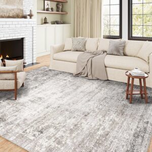 HUGEAR 6x9 Living Room Rugs Grey Washable Hallway Area Rug Indoor Accent Rug Abstract Low Pile Carpet Distressed Throw Aesthetic Rug Bedroom Office Dining Room Kitchen Laundry Room Non Slip