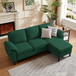 Chireca 80" Convertible Sectional Sofa, Small L Shaped 3 Seat Couch with Reversible Storage Chaise, Modern Polyester Fabric Sofa Couches for Living Room, Apartment and Small Space, Green