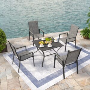 UDPATIO Stackable Patio Chairs Set of 4, Outdoor Stackable Dining Chairs with High Back, Patio Dining Chairs with Armrest for Lawn Backyard Deck, Dark Grey