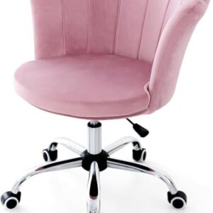 Nightcore Vanity Chair, Upholstered Cute Desk Chair, Swivel Height Adjustable Vanity Chair, Desk Chair Comfy, Shell Back Makeup Chair, Pink Desk Chair Cute w/Wheels for Girls Women