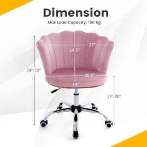 Nightcore Vanity Chair, Upholstered Cute Desk Chair, Swivel Height Adjustable Vanity Chair, Desk Chair Comfy, Shell Back Makeup Chair, Pink Desk Chair Cute w/Wheels for Girls Women