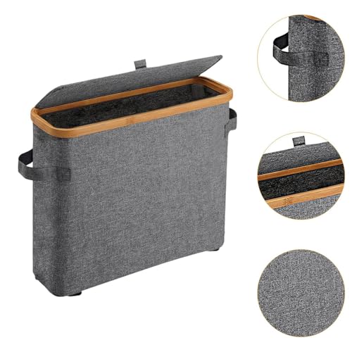 DimyFew Bamboo Toilet Paper Storage Toilet Paper Stand with Handle Container Large with Bamboo Lid for Living Room Restroom Kitchen, Gray