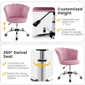 Nightcore Vanity Chair, Upholstered Cute Desk Chair, Swivel Height Adjustable Vanity Chair, Desk Chair Comfy, Shell Back Makeup Chair, Pink Desk Chair Cute w/Wheels for Girls Women