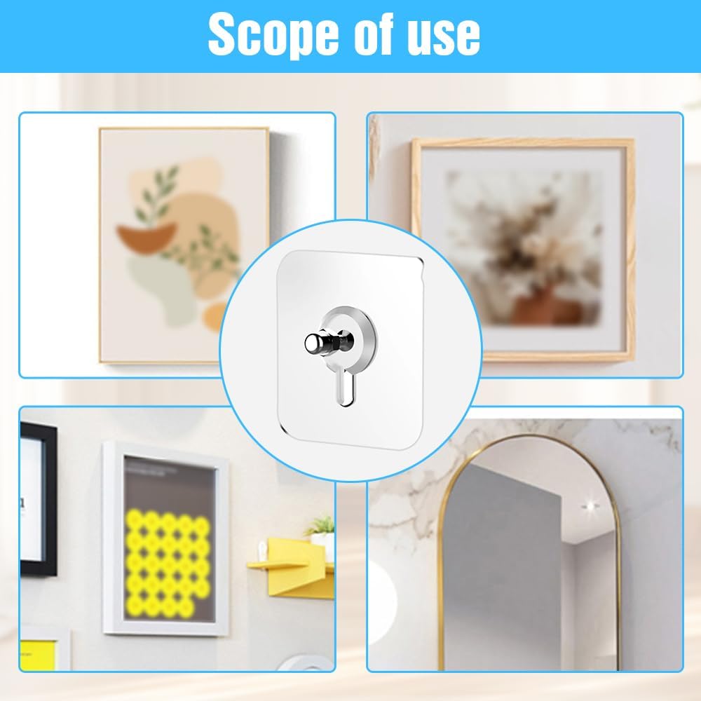 Drill Free Adhesive Hooks, 2024 Upgraded Adhesive Wall Mount Screw Hooks, Hang On Wall Without Nails, Command Hooks for Hanging Pictures for Home Kitchen (6, 2.36 * 2.36 in)