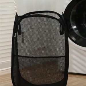 Clasoul pop up hamper with a handle, portable foldable laundry basket. The mesh laundry basket is breathable and moisture-proof, and the large capacity pop up laundry is suitable for home（black）