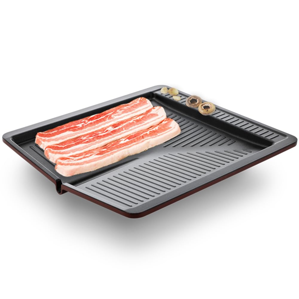 sisem Square Grill Pan, Korean style Traditional BBQ Grill Pan - 5 layer Titanium Nonstick Indoor/Outdoor Smokeless BBQ Cast Aluminum Grill Pan, only gas stove, Square