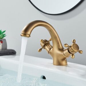 pgbdqhff gold/antique brass bathroom basin sink faucet bath wash basin mixer tap single hole solid brass deck mounted bath tap(antique brass)