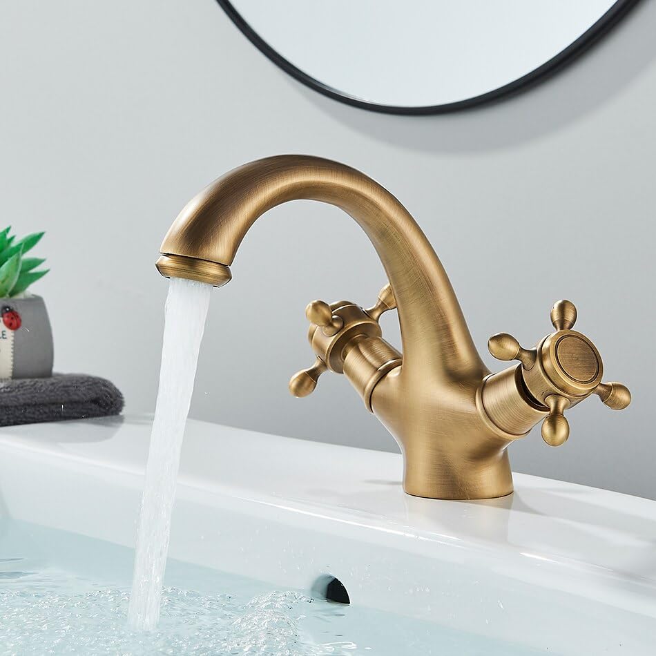 PGBDQHFF Gold/Antique Brass Bathroom Basin Sink Faucet Bath Wash Basin Mixer Tap Single Hole Solid Brass Deck Mounted Bath Tap(Antique Brass)