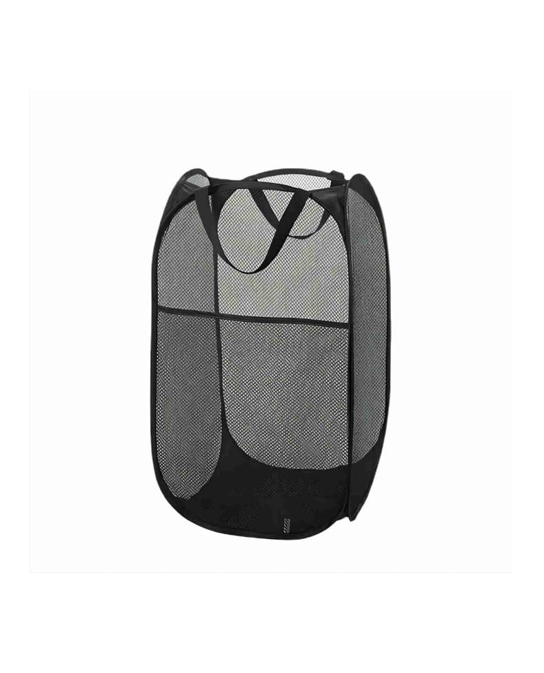 Clasoul pop up hamper with a handle, portable foldable laundry basket. The mesh laundry basket is breathable and moisture-proof, and the large capacity pop up laundry is suitable for home（black）