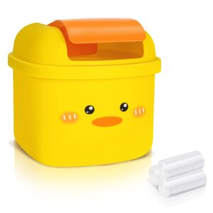 wchosozh cute small trash can, mini desktop trash bin, kawaii cartoon animal shaped garbage with flip lid for bedroom, bathroom, kitchen, office (yellow)