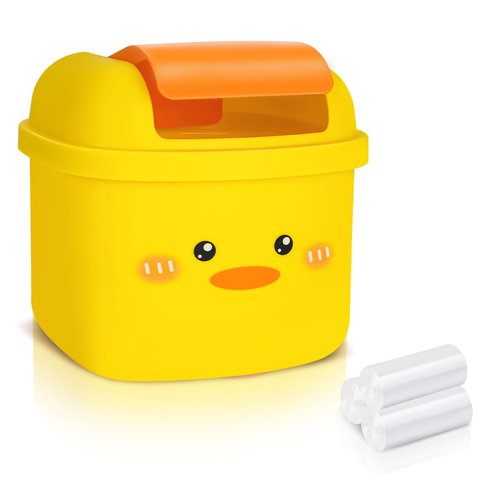 WCHOSOZH Cute Small Trash Can, Mini Desktop Trash Bin, Kawaii Cartoon Animal Shaped Garbage with Flip Lid for Bedroom, Bathroom, Kitchen, Office (Yellow)