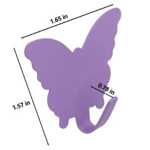 DueHoppee 8 Pack Adhesive Hooks,Cute Butterfly Sticky Hooks,Wall Decoration Hooks,Strong Stainless Steel Hooks to Organize Kitchen Office Bathroom Items, Key Hooks, Hat Hooks (Purple)