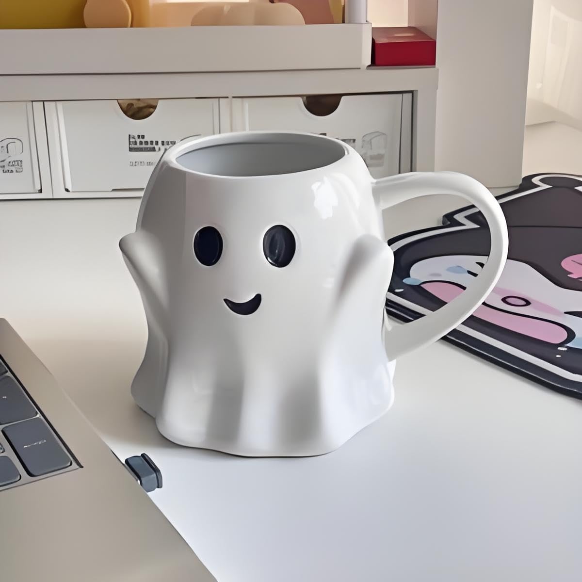 Halloween Mug Novelty Ghost Mug 3D Cute Ceramic Coffee Cup Perfect for Halloween Decor and Halloween Christmas Birthday White Elephant Gifts for Coffee Milk Tea Lover (White)