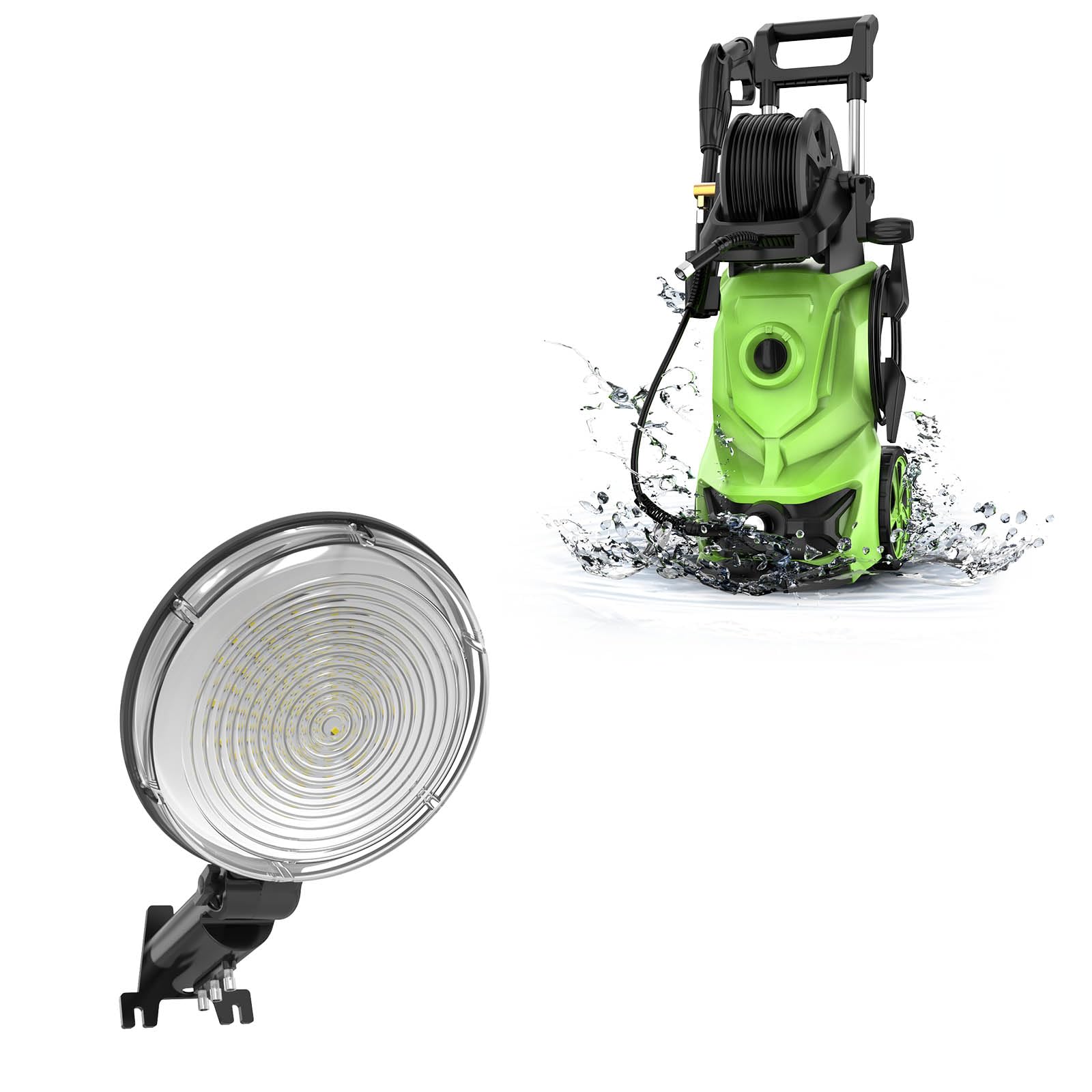 Hncelrat Barn Light Bundle Pressure Washer, 1-Pack Dusk to Dawn Area Lights with Photocell, 100W 15000LM, 6500K & 3000 PSI 2.6 GPM Portable Electric Power Washer with 4 Different Pressure Nozz