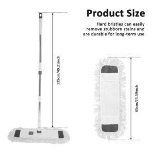 Dust Mop with 125cm Long Handle and 2 Mop Pads Commercial Duster Floor Mop 360 Degree Rotating Flat Mop Large Wet and Dry Mop Household Cleaning Supplies for Hotel Gym Garage Hospital