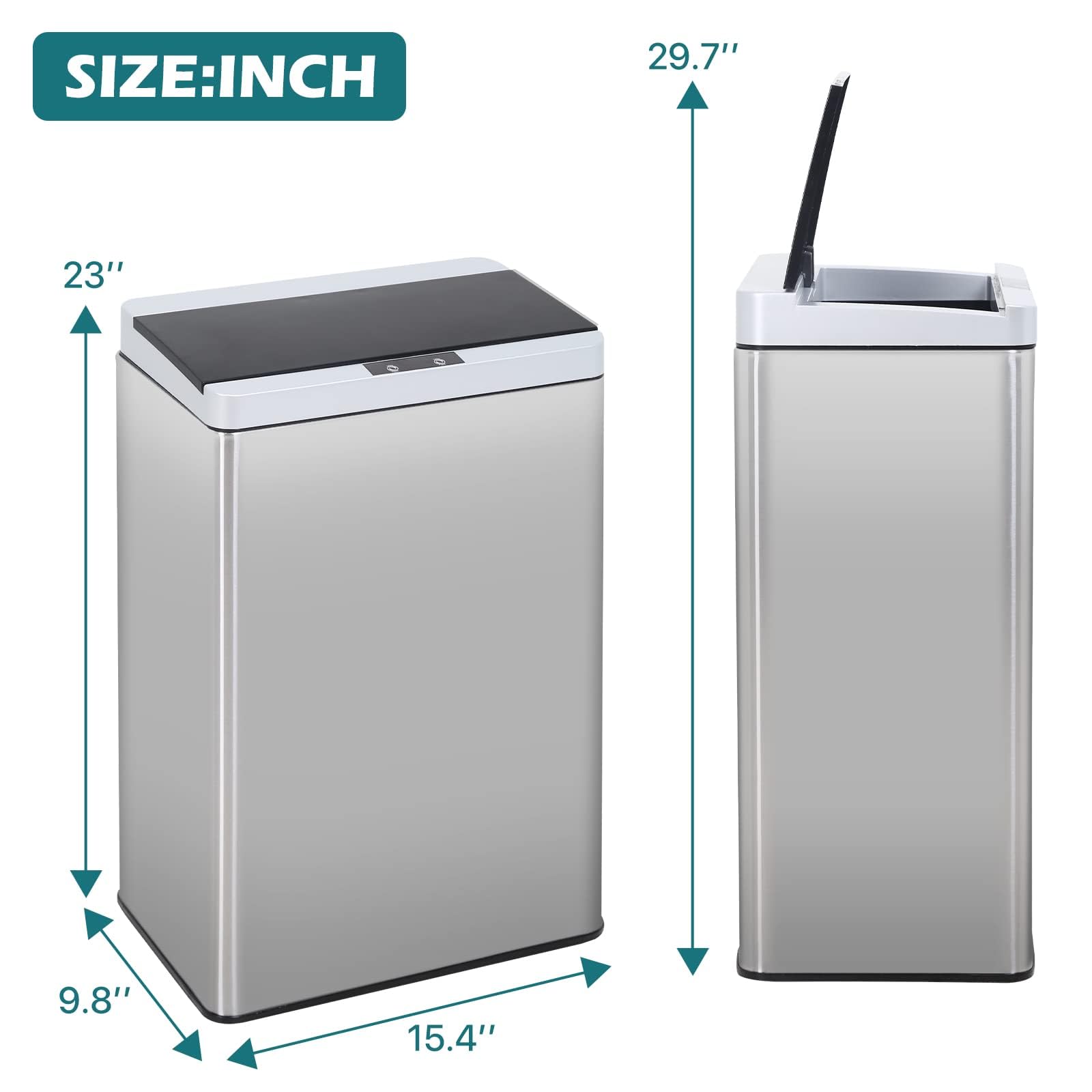 13 Gallon/50 Liter Kitchen Trash Can, Stainless Steel Garbage Can with Lid, Foot Pedal, Fingerprint-Resistant Finish, Soft Close Lid, Automatic Motion Sensor Trash Can for Kitchen Bathroom Office