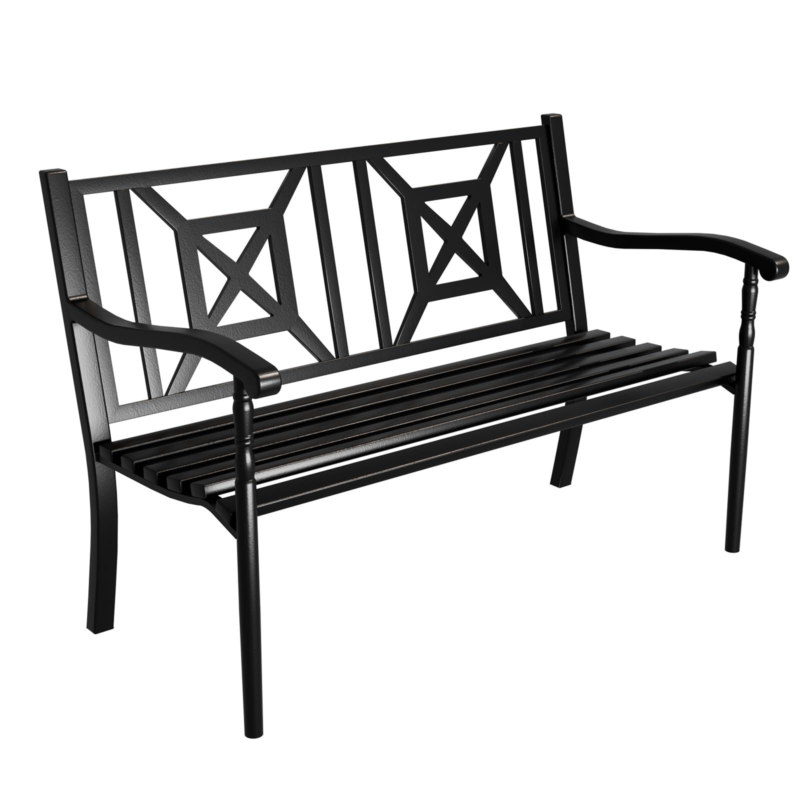 SHGJ&SOFT Outdoor Bench, Garden Bench, Cast Iron Metal Frame Patio Park Bench with a Small Table, for Porch, Lawn, Garden, Yard (D1021BK-1)