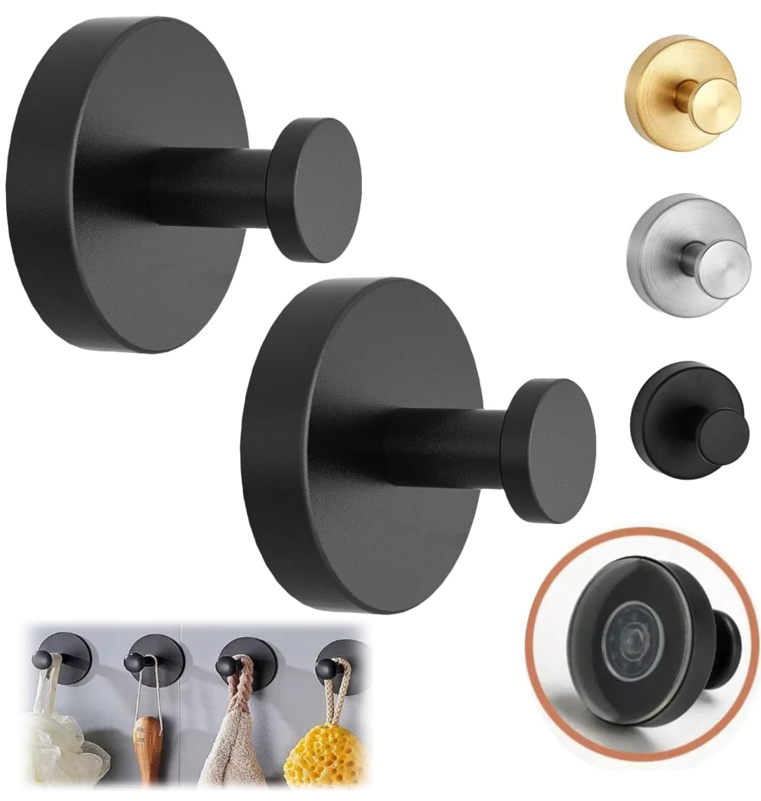 PVZXR Luxe Hold No-Drill Hooks, 2024 Upgraded Suction Cup Hooks for Shower, Shower Hooks for Inside Shower, Bathroom Shower Hooks for Shower, Bathroom, Hanging Towels Home Kitchen (2, Black)