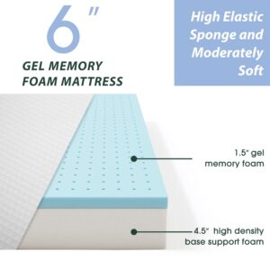 WYGMAV Twin Mattress 6 Inch Gel Memory Foam Mattress, Gel Infused Bed Mattress for Comfort and Pressure Relief with Washable and Removable Zipper Cover, Bed-in-a-Box, Medium Firm, White