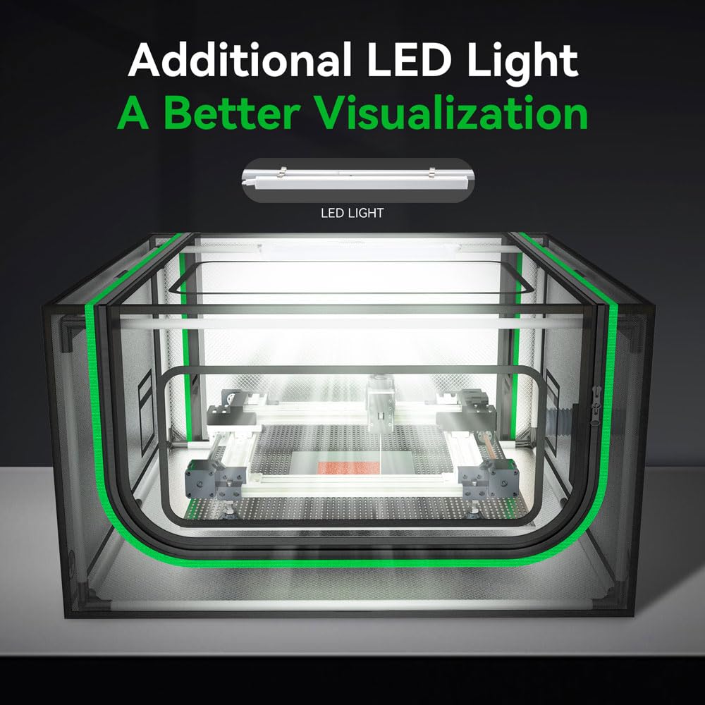 Updated Integrated Laser Engraver Enclosure with LED Light, Ventilation Kit, Cover Tent Fits for Most Laser Cutter, Insulates Against Smoke, Odor and Noise, Eye Protection, 720x720x400mm