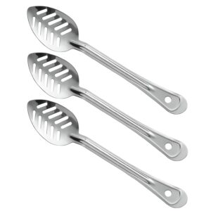 ocs parts professional series set of 3 slotted basting spoons | 11-inch | stainless steel stirring and basting spoons for home and commercial kitchens | perfectly drains liquid and sauces