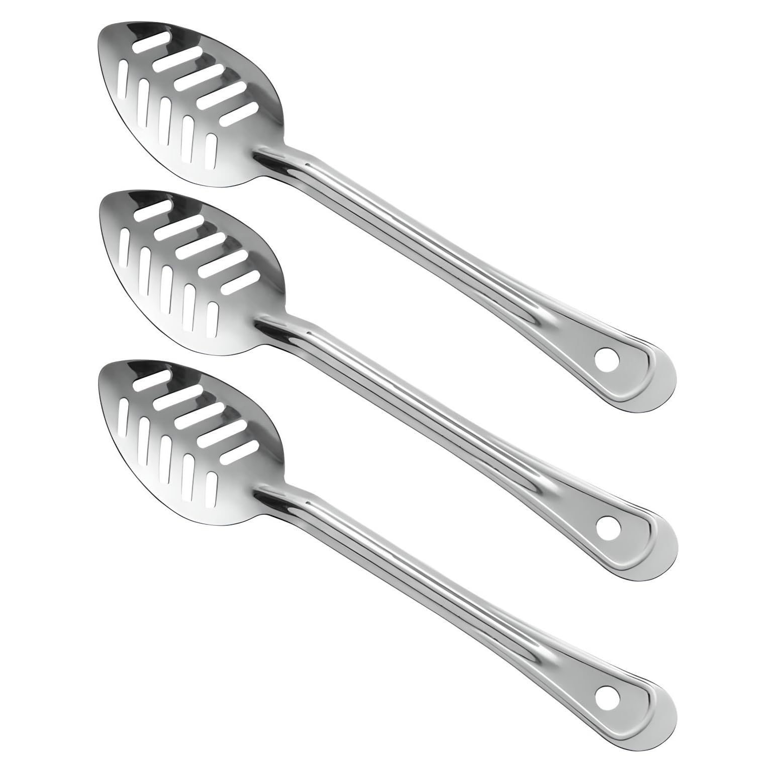 OCS Parts Professional Series Set of 3 Slotted Basting Spoons | 11-Inch | Stainless Steel Stirring and Basting Spoons for Home and Commercial Kitchens | Perfectly Drains Liquid and Sauces