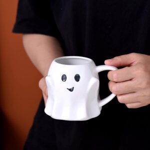 Halloween Mug Novelty Ghost Mug 3D Cute Ceramic Coffee Cup Perfect for Halloween Decor and Halloween Christmas Birthday White Elephant Gifts for Coffee Milk Tea Lover (White)